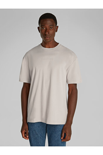 Calvin Klein Men Dove Relaxed Cotton Interlock Crew Neck T-shirt