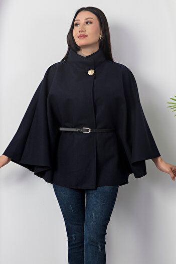 PULLIMM Belted Buttoned Poncho Dks1338