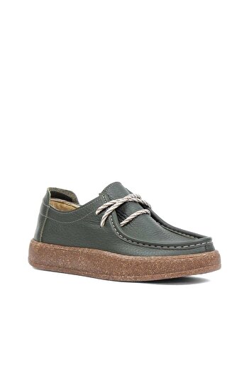 Celal Gültekin Women's Khaki Lace-Up Thick Soled Leather Shoes