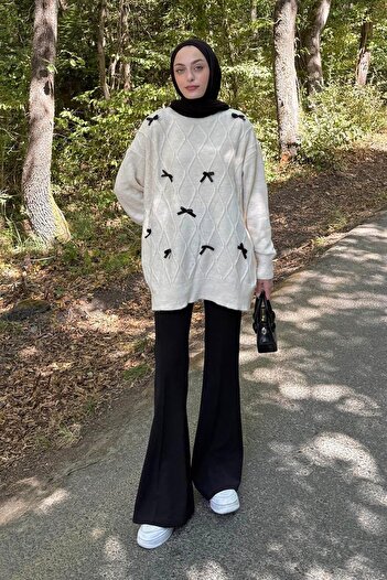 lamelif Ribboned Knitwear Sweater Natural