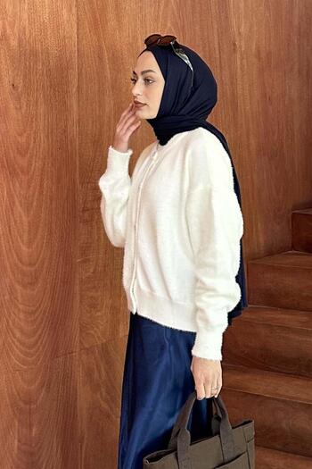 lamelif Bearded Basic Cardigan White