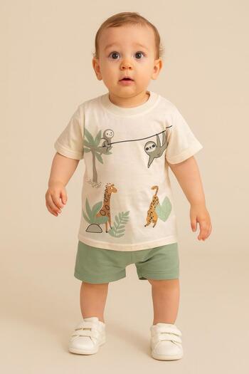 RAPAPA Green Shorts with Animal Figure Summer 2-Piece Baby Boy Set 254755Y