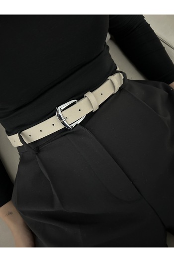 LİA KEMER Classic Silver Buckle Model Women's Belt Waist Belt Coat Belt Dress Belt Trouser Belt