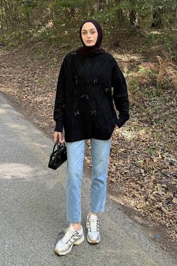lamelif Ribboned Knitwear Sweater Black