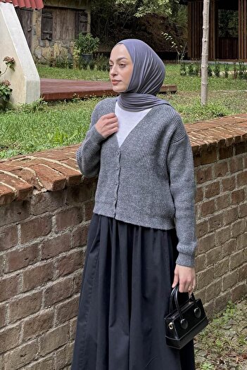 lamelif Crop V-Neck Cardigan Anthracite