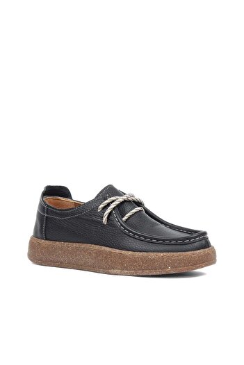 Celal Gültekin Women's Black Lace-Up Thick Soled Leather Shoes