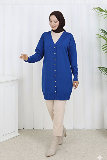 benguen Buttoned Long Mercerized Cardigan N3176 Saks Blue