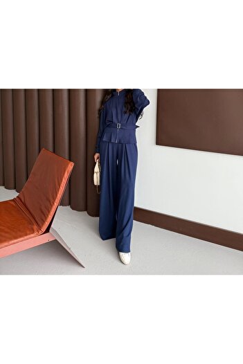 Özgürbutik Wide-Leg Mobal Fabric Double Set