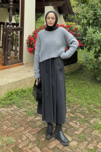 lamelif Crop Knitwear Sweater Gray