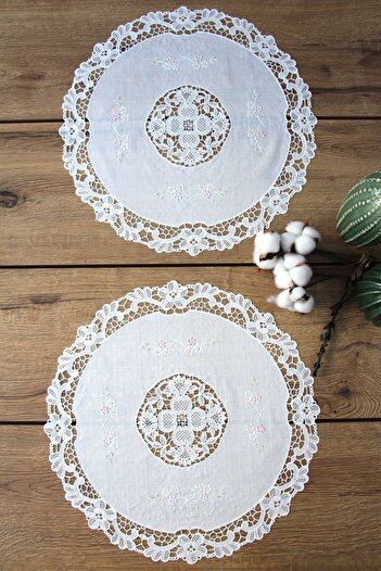 DDHOME 2' Round American Service Tablecloth with Lace Embroidery Appearance, 40 cm