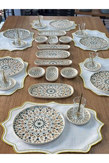 MD MİMOZA DEKOR Breakfast Set 41 Pieces for 6 Persons Moria / Porcelain / Tableware Presentation Set