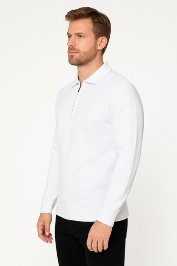 ModaPlaza Men's Zippered Polo Neck Sweater 732