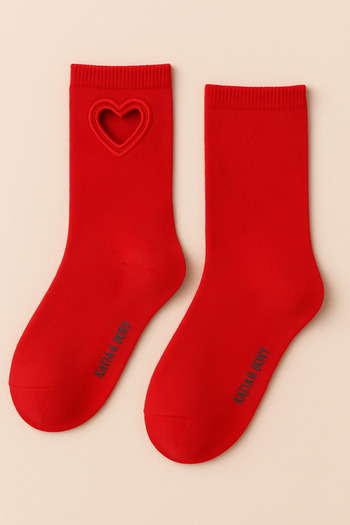 Katia&Bony Women's Heart Window Socks Red