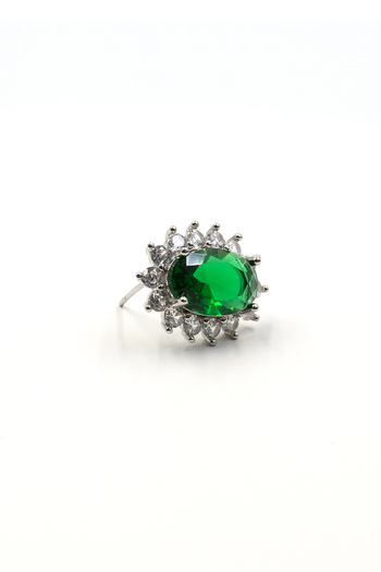 Sose Moda Green Sparkling Earrings with Zircon Stone Detail - Silver Color Anti Allergic Design