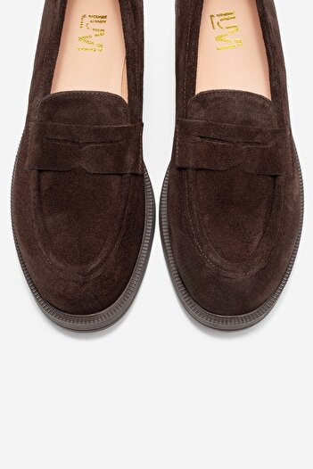 LuviShoes Γυναικεία Loafer παπούτσια PLINE από γνήσιο δέρμα καφέ σουέντ