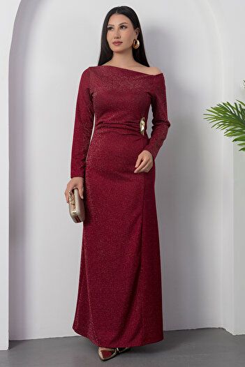 PULLIMM Degaje Collar Long Sleeve Waist Buckle Dress 2025-4361