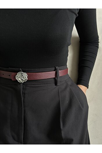 LİA KEMER Trace Rose Silver Buckle Model Women's Belt Waist Belt Coat Belt Dress Belt Trouser Belt