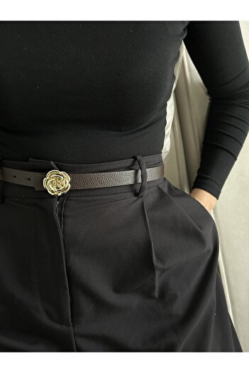 LİA KEMER Trace Gül Gold Buckle Model Women's Belt Waist Belt Coat Belt Dress Belt Trouser Belt