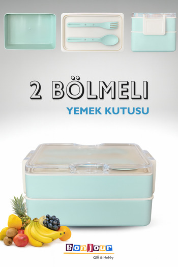 Bonjour Gift & Hobby 2 Compartments Rectangular Portable Food Container Lunch Box Diet Nutrition Box Storage Container