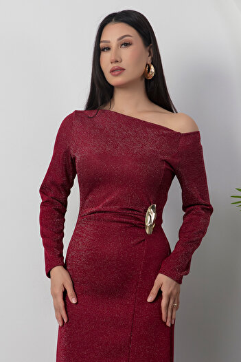 PULLIMM Degaje Collar Long Sleeve Waist Buckle Dress 2025-4361