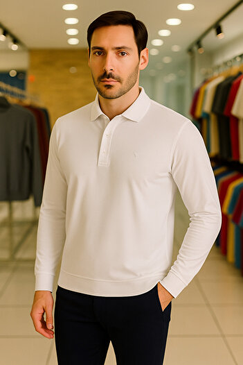 Maccali Men's Basic Casual Long Sleeve Polo Neck T-Shirt