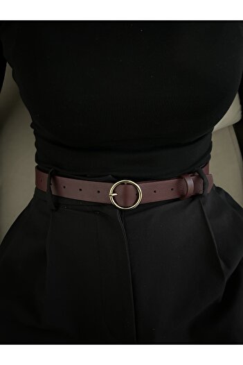 LİA KEMER Keen Round Gold Buckle Model Women's Belt Waist Belt Coat Belt Dress Belt Trouser Belt
