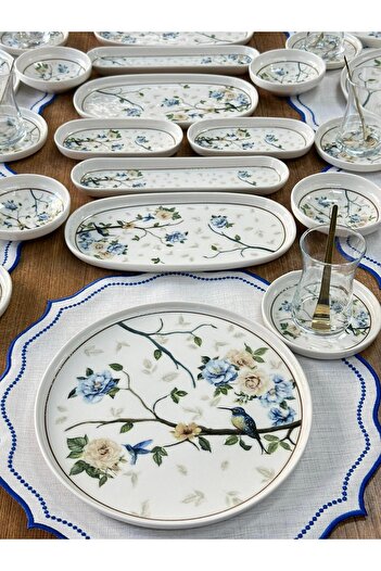MD MİMOZA DEKOR Breakfast Set 82 Pieces for 12 Persons Fly / Porcelain / Tableware / Presentation