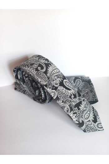 Kravatistan Gray Shawl-Patterned Thin Tie and Handkerchief Set