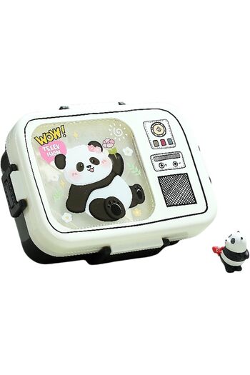 Twisoo Dual Layer Bento Lunch Box with 3 Compartments – Microwaveable Retro Cartoon Lunch Containe
