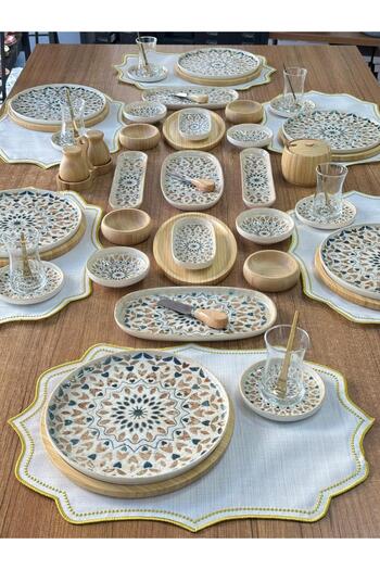 MD MİMOZA DEKOR Breakfast Set 61 Pieces for 6 Persons Moria / Porcelain / Tableware Presentation Set