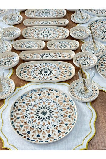 MD MİMOZA DEKOR Breakfast Set 82 Pieces for 12 Persons Moria / Porcelain / Service Presentation Set
