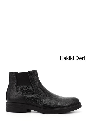 GÖNDERİ(R) Men's Black Floater Genuine Leather Zippered Boots