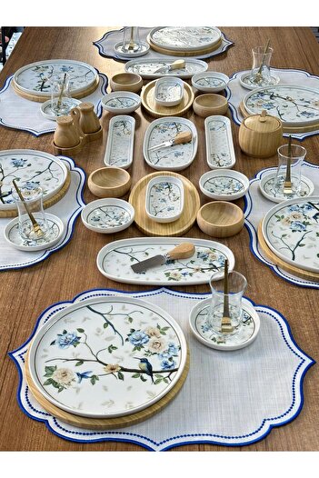 MD MİMOZA DEKOR Breakfast Set 61 Pieces for 6 Persons Fly / Porcelain / Service / Presentation / Tableware