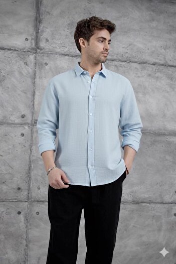 NO 601 Baby Boy Blue Linen Muslin Shirt