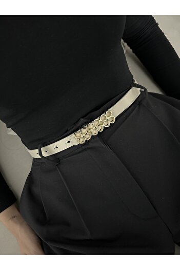 LİA KEMER Mythic Papatya Gold Buckle Model Women's Belt Waist Belt Coat Belt Dress Belt Trouser Belt