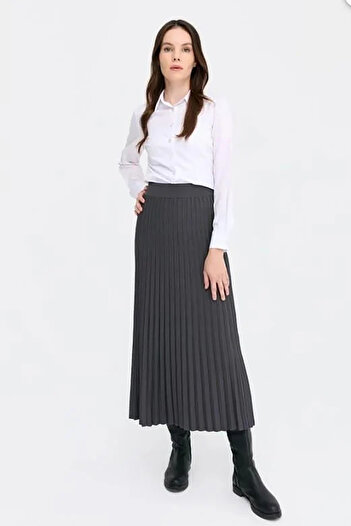 Desen Triko Women's Pleated Knit Skirt 1321 Anthracite