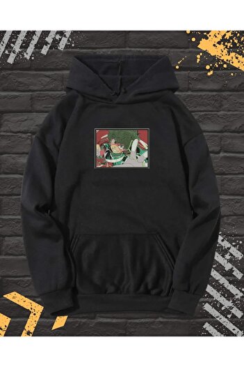 OEM - Men's Hoodie with Embroidery and Print, Izucu Midoriya, Cotton, Black, XXL INTL