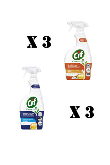 Cif Cleaning package x 3 kitchen degreaser, x 3 anti-limescale solution