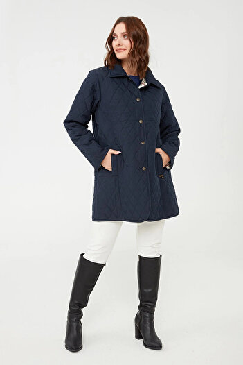 Desen Triko Women's Quilted Jacket 02421438 Navy Blue