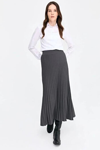 Desen Triko Women's Pleated Knit Skirt 1321 Anthracite