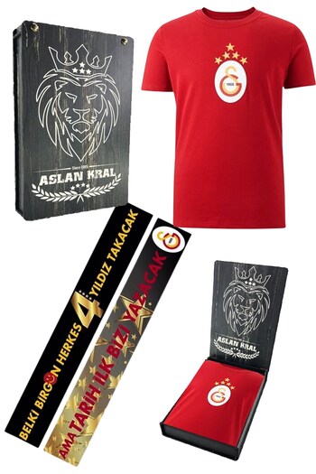 Galatasaray Γνήσιο μπλουζάκι 5 αστέρων Arma Red με άδεια χρήσης με ξύλινο κουτί λέιζερ