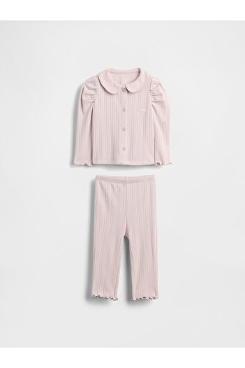 GAP Bebek Açık Pembe Pointelle Fitilli Outfit Set