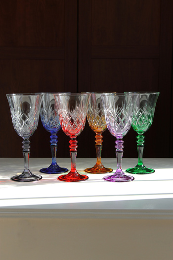 CHANZA HOME 6-Piece Luxury Goblet Set Colorful Goblet Glassware Set of 6 Handcrafted 270 Cc