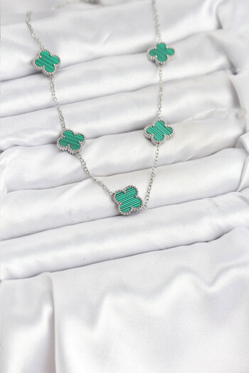 Mustran 316L Steel Chain Silver Color Green Clover Women Necklace