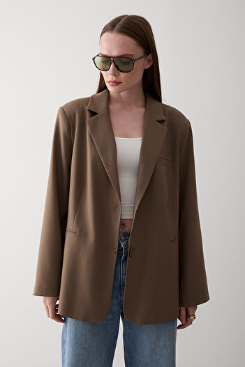 Laluvia Khaki Blazer Jacket - 7619