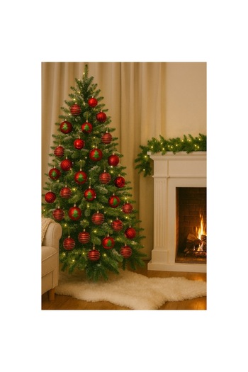 OEM Set of 12 Christmas baubles, 3 different models in the set, Special models, With fir tree, Plastic, Ø8cm,