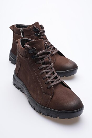 Mubiano Ανδρικές γνήσιες δερμάτινες μπότες Nubuck με φερμουάρ καφέ Taymor