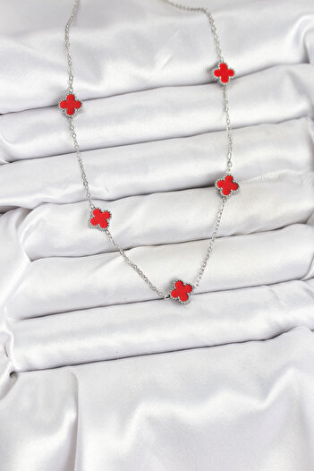 Mustran 316L Steel Chain Silver Color Red Baby Boy Clover Women's Necklace