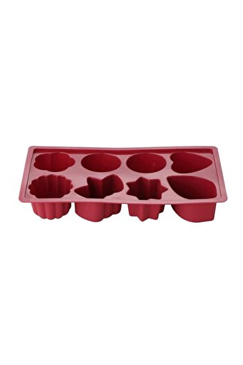 Generic BERGNER BAKE A WISH SILICONE 8 CAKE MOULD23X12X3.5 CM, RED COLOR