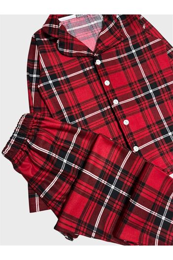 tusem butik homewear Boys' Cotton Suede Fabric Red Plaid Patterned Shirt Collar Long Sleeves Winter Pajama Set